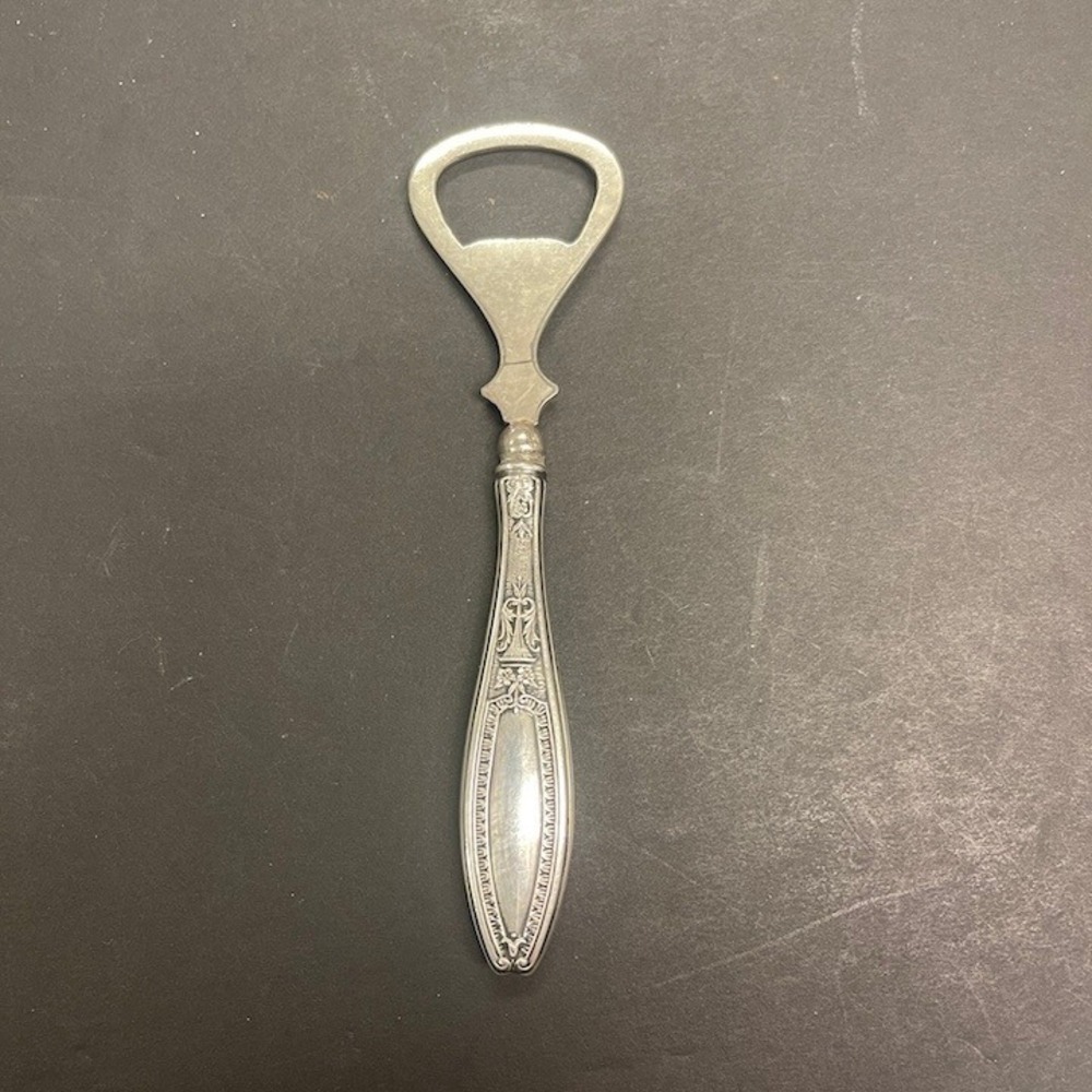Vintage Sterling Silver Handle Bottle Opener Ornate Floral Scroll Barware B01